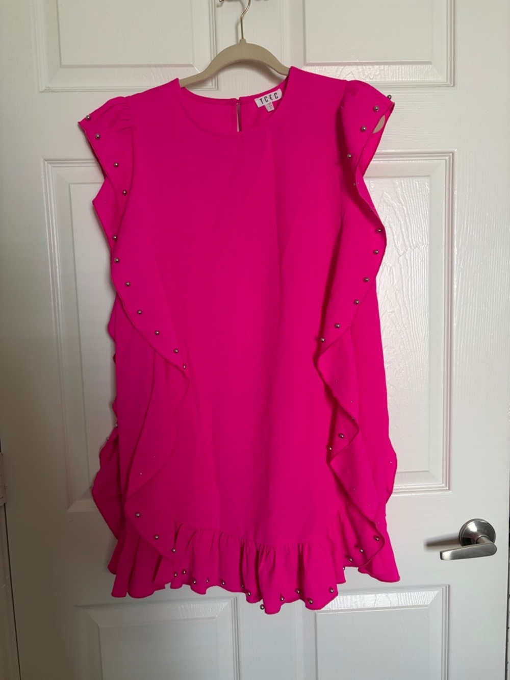 Hot Pink Studded Ruffle Dress